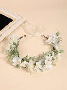 1 件女孩欧美风格仿花花环，仿褶皱花蕾玫瑰，小花蕾花环，优雅绣球花，海棠花花环，适合海滩、摄影、发饰，可调节缎带 - 彩色 - 查看 17