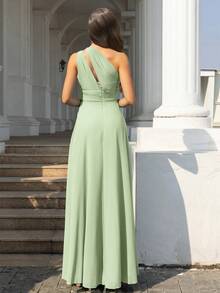 Volly Toych 简约优雅的无袖雪纺长款伴娘礼服，采用不对称领口和垂褶结饰设计，也可作为婚礼宾客礼服。 - 薄荷綠 - 查看 2