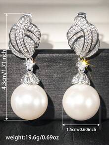 1 Paar wunderschöne Ohrringe mit kubischem Zirkonia und Kunstperle für Frauen, ideal für Hochzeit, Verlobung, Jahrestag, Party, Schmuck, Valentinstag Geschenk - 1# - Übersicht 7