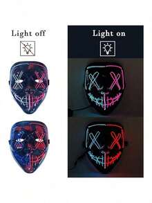 Halloween LED Light-Up Mask, "The Purge" Theme Mask With 3 Lighting Modes, Scary Scream Mask, Suitable For Holiday Cosplay, Various Festival Party Masks - Multicolor - View 6