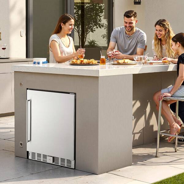 24-Inch Indoor/Outdoor Beverage Refrigerator, 150 QT Freestanding Or Undercounter Beverage Fridge, 180 Cans Built-In Beer Fridge With Metal Plate Body For Residential Home Bar Commercial Use