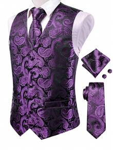 Men's Single-Breasted Casual Versatile Commuting Suit Vest - Purple - View 3