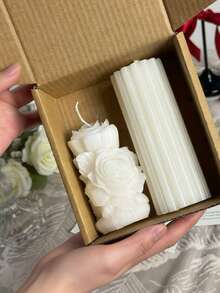 Ins Style 高级白色香薰蜡烛套装，竖条纹齿轮柱形香薰蜡烛，尖头长杆香薰蜡烛，玫瑰柱形蜡，大豆蜡制成，内含香薰蜡烛，可燃烧 48 小时，蜡烛中心，中东斋月装饰，开斋节礼物，送给她的礼物，冬季礼物，生日礼物，派对装饰蜡烛，氛围装饰蜡烛，家居装饰蜡烛。 - 垂直條紋齒輪蠟燭/長桿 - 查看 8