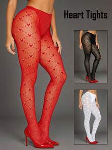 1 đôi quần tất lưới họa tiết trái tim đen trắng, tất lưới hình trái tim, quần tất lưới màu đỏ dành cho nữ, thích hợp cho tiệc Valentine, hẹn hò, du lịch mùa hè, tiệc tùng, quà tặng cosplay. - Nhiều màu - Xem 1