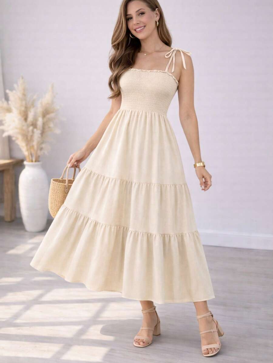 Floral Maxi Dress – Elegance And Comfort - Màu be - Xem 1