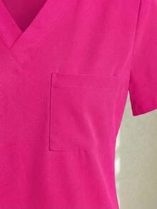 Conjunto uniforme médico quirúrgico set 2 piezas dama mujer manga corta cuello v pantalón jogger resorte cordón cómodo - Rosa Fucsia - Ver 4