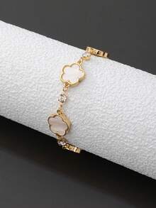 1件装奢华优雅水钻镶嵌甜美幸运白四叶草手链（女士款） - 白色 - 查看 1