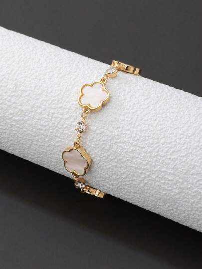 1件装奢华优雅水钻镶嵌甜美幸运白四叶草手链（女士款）