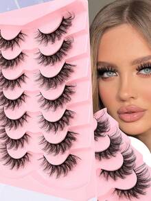 7对轻盈飘逸的仿貂毛假睫毛，打造自然猫眼妆效，纤细浓密，仿貂毛条状假睫毛套装，适合日常妆容。 - 濃密款 - 查看 1