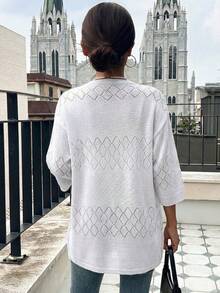 Cárdigan de punto de crochet de verano, calado, sin mangas, para playa, para mujer, color liso, transparente, para vacaciones en resorts - Blanco - Ver 6