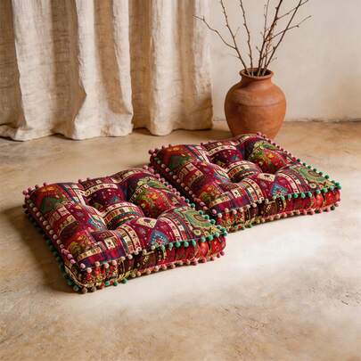 2 piezas de cojines de piso con estilo bohemio y grosor, alfombra de tatami marroquí retro, decoración suave y multifuncional para la sala de estar, dormitorio, asiento de ventana, regalo festivo