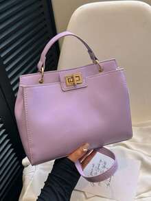 Fashionable Minimalist Solid Color Shoulder Crossbody Square Handbag For Women - Purple - View 3