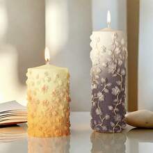 1pc 3D Embossed Floral Pattern Cylinder Candle Silicone Mold - White - View 3
