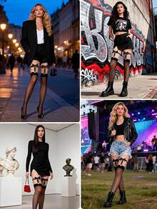 1/3Pcs Adjustable Star-Shaped Leg Garter With Anti-Slip Clips, Elastic Gothic Thigh Ring Garter For Women And Girls - Black - View 5