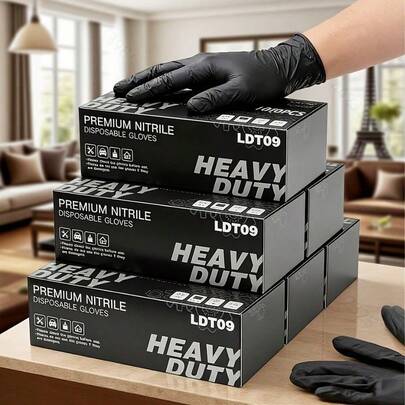 100 guantes de nitrilo desechables para el hogar, sin látex, varios colores (negro, azul, blanco, rosa), tallas (S, M, L, XL) a elegir, ideales para la limpieza del baño y las tareas domésticas diarias.