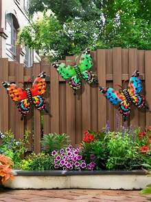 1 pieza/3 piezas Decoración de pared de mariposa 3D vibrante de metal, decoración de arte de hierro, adecuada para jardín, patio, sala de estar, dormitorio, patio, balcón, arte de cerca al aire libre, regalo para amigos y familiares - A - Ver 9
