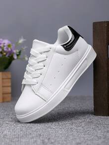 1 Pair Children's Fashionable Casual Sneakers, Suitable For Teenagers Skateboarding - White - View 4