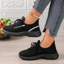 黑色女士防滑软底运动鞋，新款春秋季休闲平底鞋 - 黑色 - 查看 8