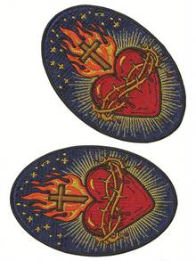 1 pieza Parche bordado con el Sagrado Corazón de Jesús y cruz para planchar - Multicolor - Ver 11