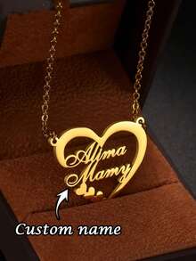 1PC Custom Heart-Shaped Multi-Name Pendant Necklace, Personalized Fashion Couple Name Necklace, Stainless Steel Wedding Necklace, Women's Fashion Jewelry, Stainless Steel Jewelry, Can Be Customized With Two Names, Name Necklace, Gold Necklace And Silver Necklace, Customized Christmas Gifts, Halloween Jewelry, Anniversary Gifts, Valentine's Day Gifts, Anniversary Gifts, Birthday Gifts, Personalized Gifts For Lovers Or Family And Friends - Multicolor - View 2