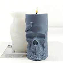 Rose Skull Cylinder Silicone Mold, Skull Silicone Mold, Candle Making Material, Gothic Aesthetic, Floral Design, Intricate Details, Flexible Mold Material, Soap Making Tool, Complex Pattern, Reusable Mold, Handicraft Supplies, DIY Enthusiasts - White - View 3