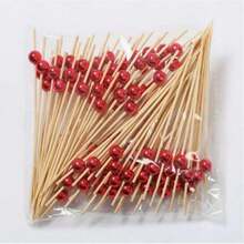 红珍珠竹签，竹制水果蛋糕签，开胃菜签，鸡尾酒签，适用于婚礼、生日、派对、毕业典礼、周年纪念日、晚宴、学校活动、圣诞节、万圣节、感恩节、新年等场合，厨房必备用具 - 紅色 - 查看 7