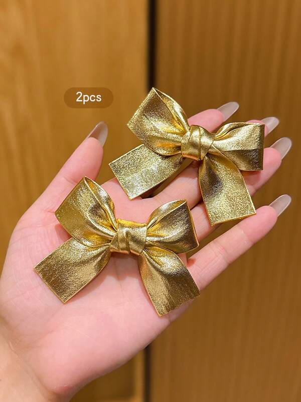 2pcs Gold Bowknot Hair Clips, Sweet Style Hair Accessories Suitable For Daily Use