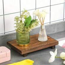 1pc Minimalist Style Wooden Footstool, With Wooden Tray And Support Base, Rustic Style Tray, Multi-Purpose Home Decor, Suitable For Bathroom, Living Room, Kitchen, Soap Dish, Flower Stand, Etc. - 長方形款 - 查看 5