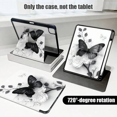 1pc Flip Cover Desk Protector Case With Pen Slot, Black Butterfly Pattern, PU Leather Case With Stand, Auto Sleep/Wake Function, Compatible With Honor Pad 8/9/10, Compatible With Honor GT 11.5inch/X7/X8A/X9/X8Pro/X9Pro/V9/V8 Pro, Matepad 11 Inch 2023/2022 Model, Apple 10th Generation/ 11 2025 (A16), And More, Suitable For Back To School, Valentine's Day