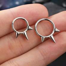 1PC Nose Ring Hoop Punk Stainless Steel Hypoallergenic 16G 18K Gold Plated Hinged Septum Spiked Nose Lip Puncture, Cartilage Hoop,Helix Tragus Ear Lobe Earring,Unisex ,Black 8mm 10mm Women And Men Body Pierecing Jewelry - N026 - View 4