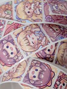 1 Cuộn Giấy Dán Hình Cô Gái Hoạt Hình, Hình Dán Tròn Thủ Công Anime, Đồ Dùng Sổ Lưu Niệm, Văn Phòng Phẩm, Hình Dán Vui Nhộn - nhãn dán - Xem 5