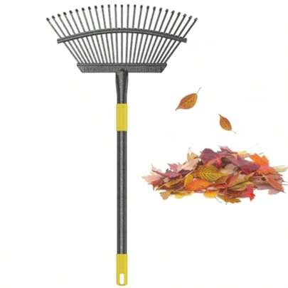 Leaf Rake 30-61 Inch Garden Rakes For Leaves Heavy Duty Long Handle 25 Tines 18" Wide Metal Thatch Lawn Gravel Shrub Yard Landscape Rake For Leaves And Grass