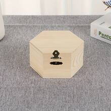 1pc Hexagonal Wooden Storage Box, Wooden Jewelry Box, Desktop Organizer, Ring & Necklace Storage, Portable Jewelry Box - Yellow - View 4