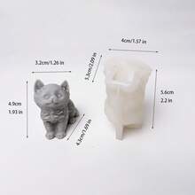 3D Cat Gypsum Resin Mold, DIY Cute Cat Candle/Wax Melt Silicone Mold - White - View 5