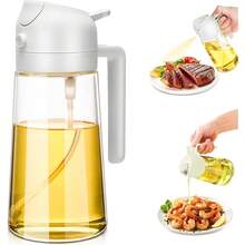 1个玻璃喷油瓶，食用油喷雾器，创意喷油瓶，适用于沙拉、烧烤、烹饪、烘焙、露营、野餐，470毫升喷雾瓶，可喷洒或倾倒，二合一设计 - A - 查看 1