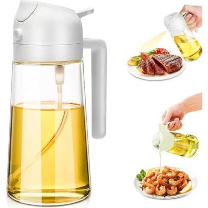 1个玻璃喷油瓶，食用油喷雾器，创意喷油瓶，适用于沙拉、烧烤、烹饪、烘焙、露营、野餐，470毫升喷雾瓶，可喷洒或倾倒，二合一设计