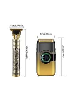 Kemei 时尚电动剃须刀 T389 和胡须修剪器 T9,男士日常电动理发器,男士生日礼物,男友礼物,光头剃须刀,零间隙雕刻 T 型刀片造型理发器 - 金色 - 查看 3