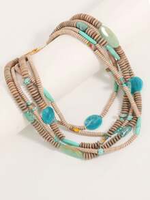 Collar de cuentas de turquesa falsa con estilo bohemio, collar multicapa con degradado y diseño único como accesorio de vacaciones - Multicolor - Ver 5