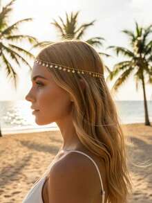Eid Mubarak Alloy Tassel Chain Headband, Bridal Gift, Women Hair Accessory - Disc - View 4