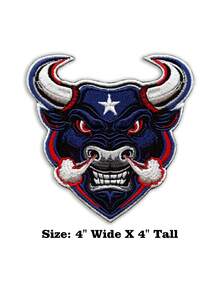 1pc Angry Bull Head Patch Houston Football Pride Embroidered Iron On - Multicolor - View 2