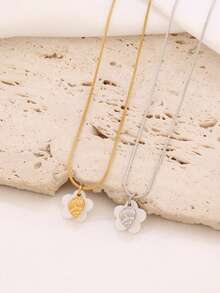 1pc Stainless Steel Ocean Conch Pendant Necklace For Women Fashion 8K Gold Plated Flower Shell Charms Chain Necklaces Jewelry - Necklace - View 5