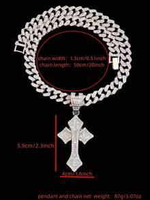 1pc Fashion Creative Cross Shaped Pendant With 13mm Miami Cuban Chain, Men's Hip Hop Rock Street Style Cross Pendant Necklace, Punk Necklace Suitable For Daily Wear Or Party, Valentine's Day Gift, 2 Chain Options - Silver - View 12