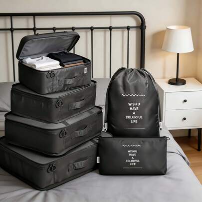 7-Piece Easter/Spring Travel Organizer Set, Including Toiletry Bag, Underwear Organizer, Shoe Bag, Hanging Rack, Containers, Suitable For Storing Cosmetics, Underwear, Shoes, Toiletries During Travel