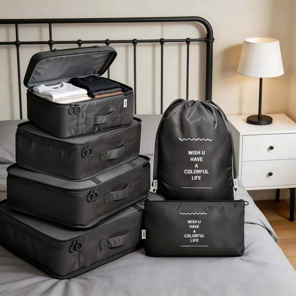 7-Piece Easter/Spring Travel Organizer Set, Including Toiletry Bag, Underwear Organizer, Shoe Bag, Hanging Rack, Containers, Suitable For Storing Cosmetics, Underwear, Shoes, Toiletries During Travel