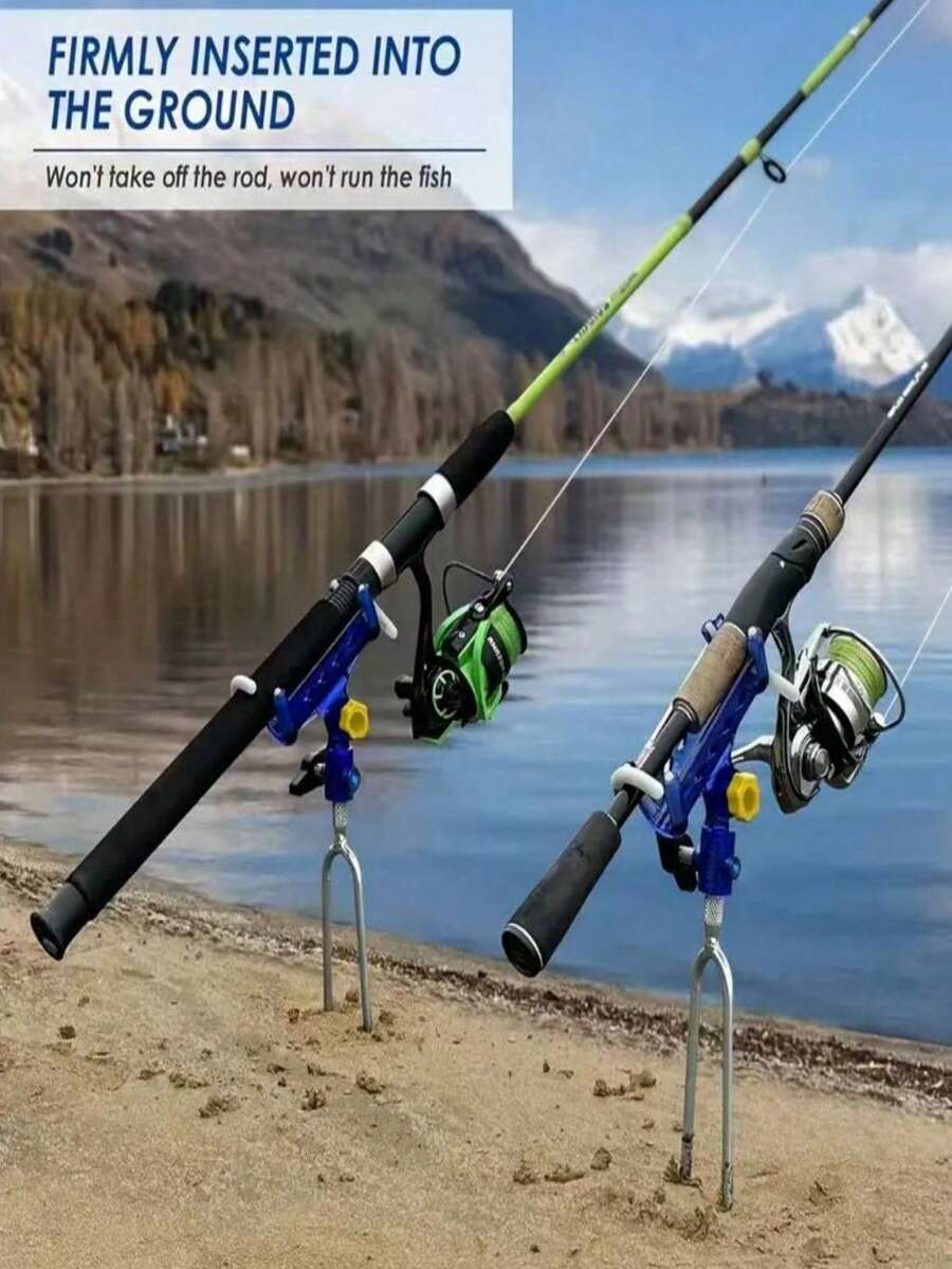 Adjustable Fishing Rod Holder Stand, 360° Stainless Steel Fishing Rod Rack For Beach/Ground, One-Click Lock, Stable And Worry-Free, Allows You To Focus On The Joy Of Fishing, Ideal Gift - Blue - View 1