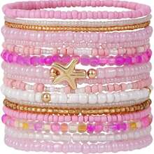 Shell Bracelet, Bohemian Beaded Elastic Bracelet, Summer Beach Shell & Star Pendant Bracelet Set, Gold-Plated Layering Bracelets For Women - Multicolor - View 5