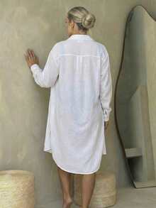 Beach Cover-Up Shirt, Long Sleeve, With Single Cuff, Sizes 36 To 42 - 白色 - 查看 4