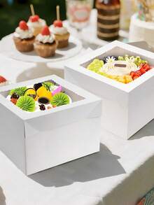 5pcs/Set Cake Boxes With Cake Stands, 2 Packs Disposable Cake Boxes, Cake Carriers, White Bakery Boxes With Window For Cookies, Pies, Cupcakes, Pastries (3 Sizes: 8 Inch, 10 Inch, 12 Inch) - View 5