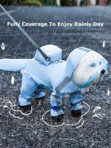 Dog Rain Coat With Boots, Waterproof Dog Raincoat With Hood, Suitable For Medium And Small Dogs, Reflective Rain Jacket With Leash Hole, Lightweight And Rainproof - Blue - View 1