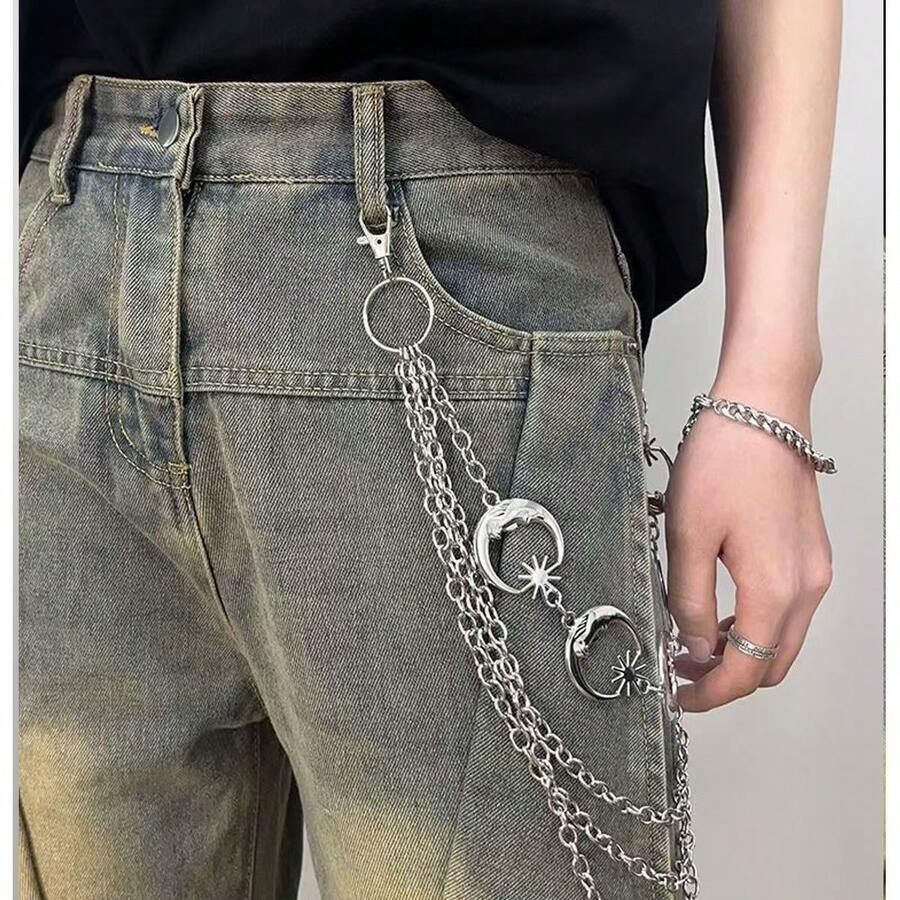 1 pieza Cadena de cintura de estilo punk hip-hop con cara de luna multicapa, cinturón de cintura de verano para mujer/cinturón de cintura dorado, cadena de cintura de accesorios del milenio, cadena de pantalones, cinturón de cintura, cinturón de cadena multicapa de sol y luna de oro y plata, joyería corporal de vestido de playa para mujer, cadena de cuentas rebeldes para pantalones, cadena de cintura plateada, joyería corporal, accesorios de estilo gótico, cinturón de cadena de oro de estilo occidental, accesorio de faja de cintura de estilo de viaje diario, adecuado para reuniones diarias y uso vacacional - multicolor - Ver 1
